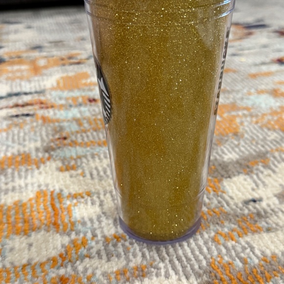2016 Starbucks Gold Glitter Holiday insulated tumbler cup lid 20 oz Cold drink - Picture 3 of 7